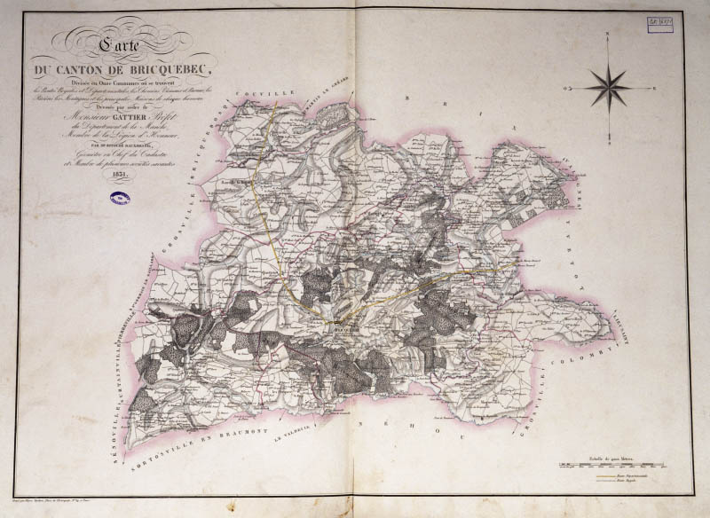 Carte du canton de Bricquebec.- Plan, Bitouzé Dauxmesnil, 1831.