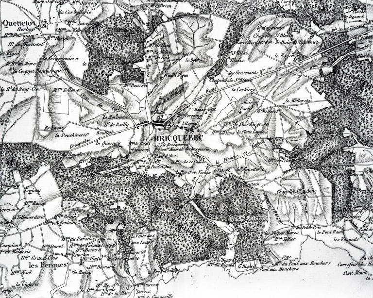 Carte du canton de Bricquebec [détail correspondant à la commune de Bricquebec].- Plan, Bitouzé Dauxmesnil, 1831