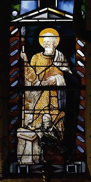 Baie 0, détail : Saint Paul et le donateur.
