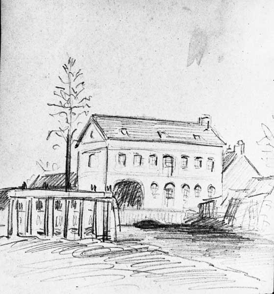 La chaudronnerie vers 1865.- Dessin au crayon, de Jules-Oliver Mouchel, fin 1903. (Collection particulière Mouchel).