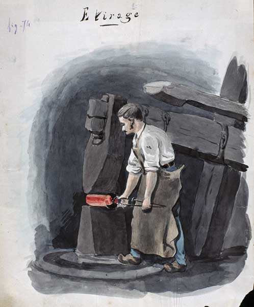 Etirage.- Dessin aquarellé, de Jules-Oliver Mouchel, 1890. (Collection particulière Mouchel. 65J160).
