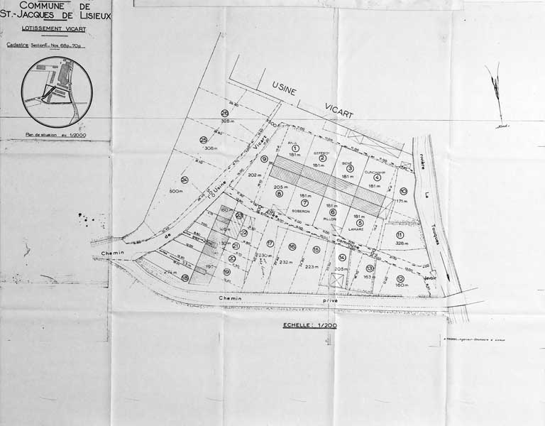 Lotissement Vicart.- Plan, Tronel (ingénieur géomètre), s.d., vers 1950.