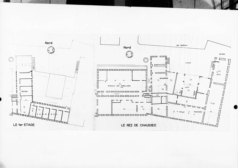 Fromagerie J. Lepetit. Usine de Bretteville-sur-Dives. Plans partiels des bâtiments sur 1er étage et rez-de-chaussée.- Plan, octobre 1960. (AD Calvados. F 4447).