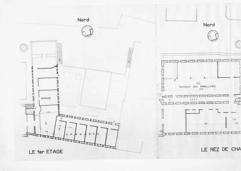 Fromagerie J. Lepetit. Usine de Bretteville-sur-Dives. Plans partiels des bâtiments sur 1er étage et rez-de-chaussée. Etat actuel. Détail : plan du 1er étage.- Plan, octobre 1960. (AD Calvados. F 4447).