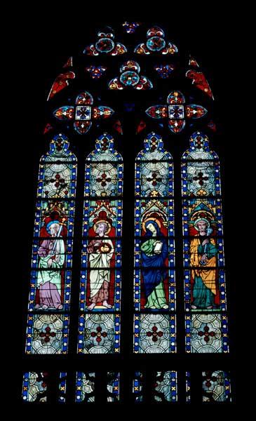 Vue d'ensemble de la baie 216 : saint Paul, saint Jean-Baptiste, saint Jean (?) et saint Pierre.