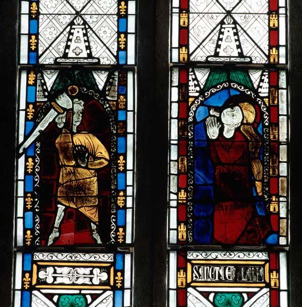 Détail des deux lancettes de la baie 3 : martyre de sainte Eulalie.