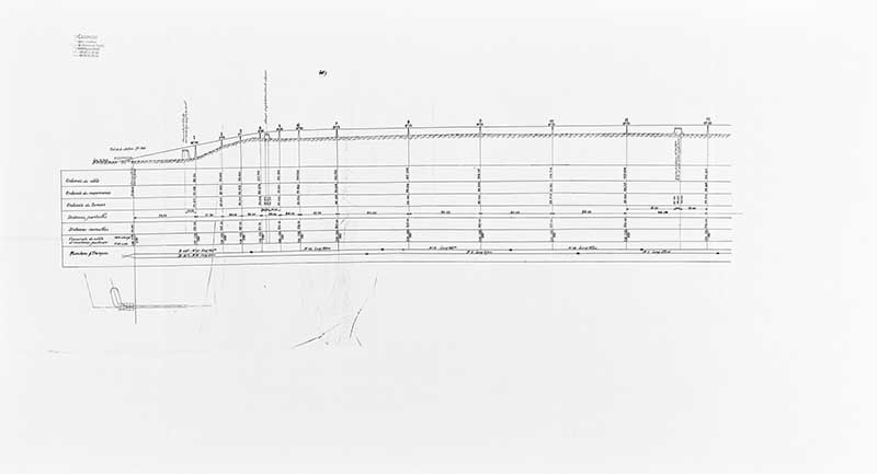 Exploitation de Gouvix. Profil du transporteur aérien.- Coupe, 1/1000e, Société Usinor (57290 Séremange), s.d. (Collection particulière Société Usinor).