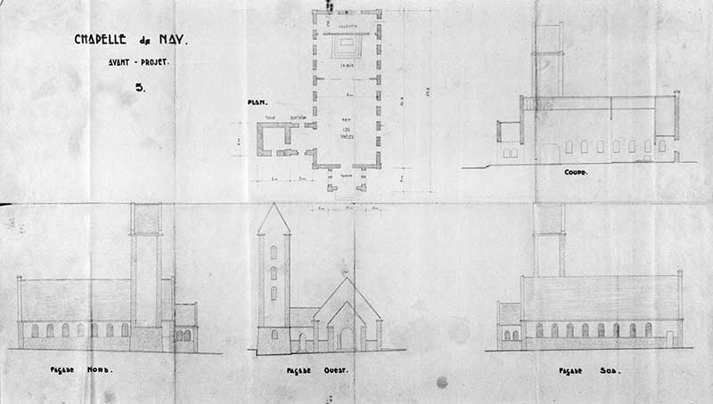 Chapelle de Nay, avant-projet.- Plan, Arnoux, F., s.d., vers 1858.