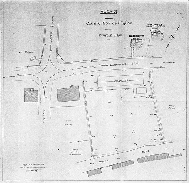 Auxais, construction de l'église.- Plan, 18 décembre 1956.