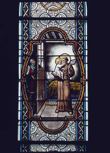 Détail de la baie 30 : saint Antoine portant le Christ (gros plan).