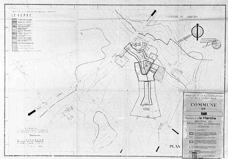 Ministère de la reconstruction et de l'urbanisme. Commune de Raids. Schéma de répartition des dépenses.- Plan, J. Michalon, janvier 1940.