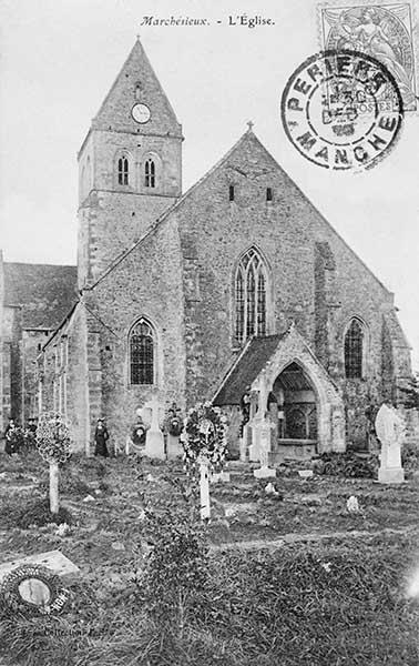 Marchésieux, L'Eglise.- Carte postale, s.d., début 20e siècle.