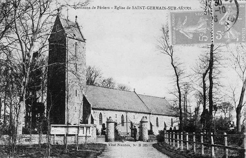 Environs de Périers - Eglise de SAINT-GERMAIN-SUR-SEVES.- Carte postale, s.d., début 20e siècle. (Collection particulière Arno).