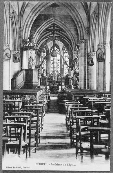 Périers - Intérieur de l'Eglise.- Carte postale, Périers, phot. Saillard, s.d., début 20e siècle. (Collection particulière).