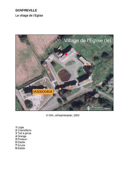 Localisation du logis, de la charreterie, du toit à porcs, de la grange, du pressoir, des étables et de l'écurie (orthophotoplan).