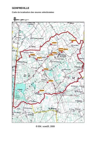 Carte de localisation des oeuvres sélectionnées.