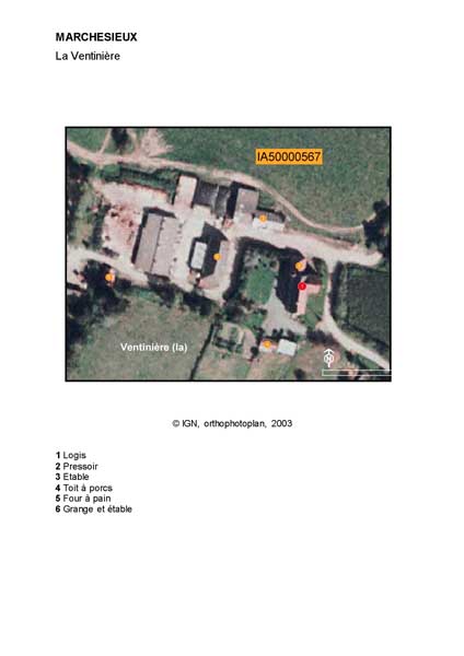Localisation du logis et des bâtiments agricoles (IGN, orthophotoplan, 2003).