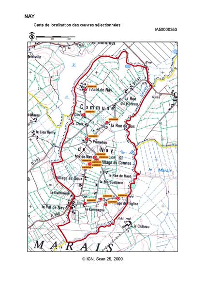 Carte de localisation des oeuvres sélectionnées (IGN, Scan 25, 2000)