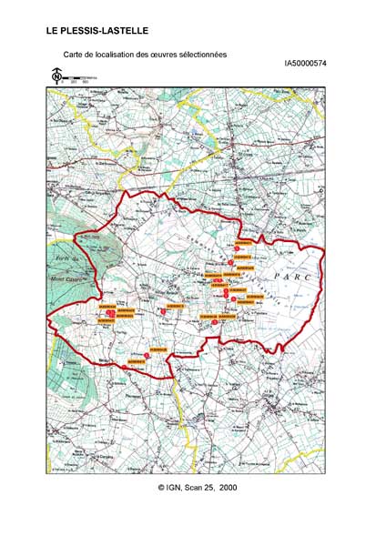 Carte de localisation des oeuvres sélectionnées (IGN, Scan 25, 2000).