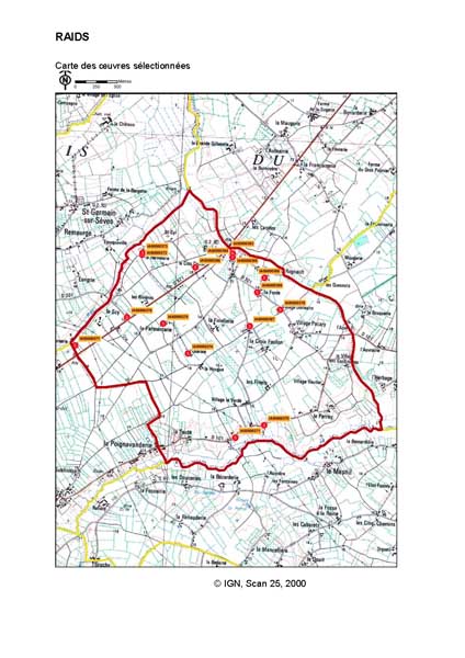 Carte de localisation des oeuvres sélectionnées (IGN, Scan 25, 2000).