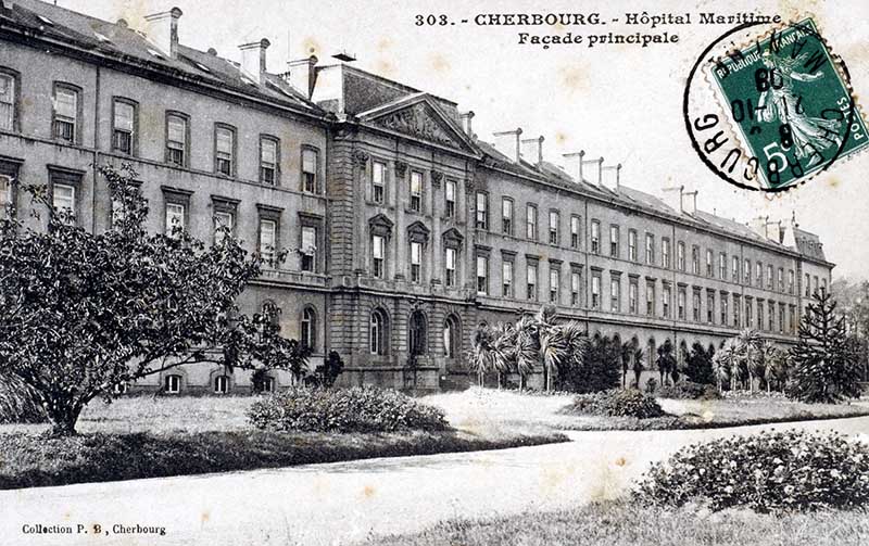 303 Hôpital Maritime. Façade principale, vers 1908.- Carte postale, Collection P. B., Cherbourg. (AD Manche. Série FI).