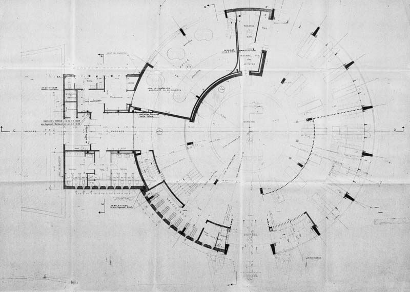 Plan du rez-de-chaussée, détail.- Plan, n.s., [attribué à Dureuil, Allaire et Muller, architectes], n.d., Caen, septembre 1955 [ ?]. Reprod. photoméca., [sans échelle], 99 x 71,5 cm. (AC Ouistreham).