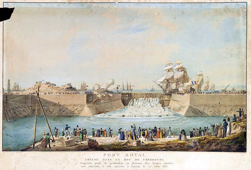 PORT ROYAL creusé dans le roc de Cherbourg.- Lithographie. (Musée d'art Thomas-Henry, Cherbourg-Octeville).
