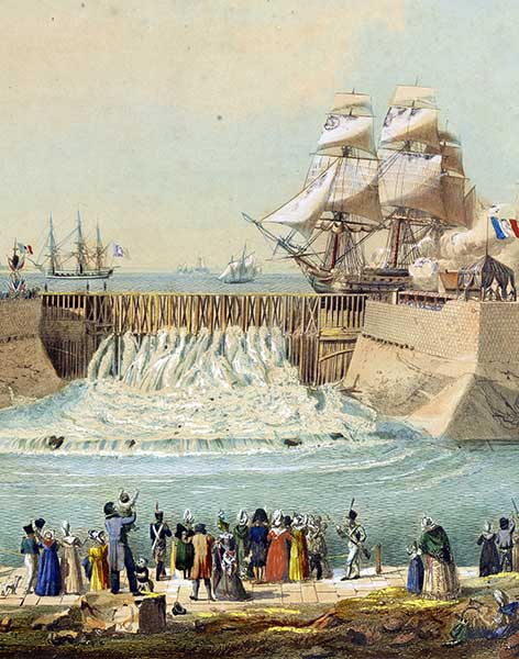 PORT ROYAL creusé dans le roc de Cherbourg. Détail.- Lithographie. (Musée d'art Thomas-Henry, Cherbourg-Octeville).