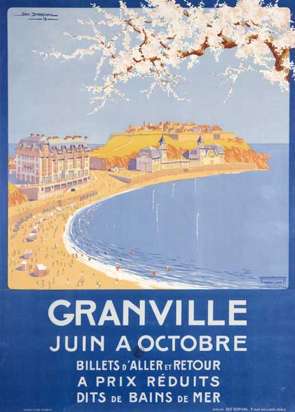 Hôtel Normandy et Casino Municipal [3e casino].- Affiche touristique, Cornille et Serre, n.d., vers 1930, Atelier Géo Dorival impr., Paris, reproduction photomécanique, en couleur, [dimensions non prises]. (Musée du Vieux Granville, Granville).