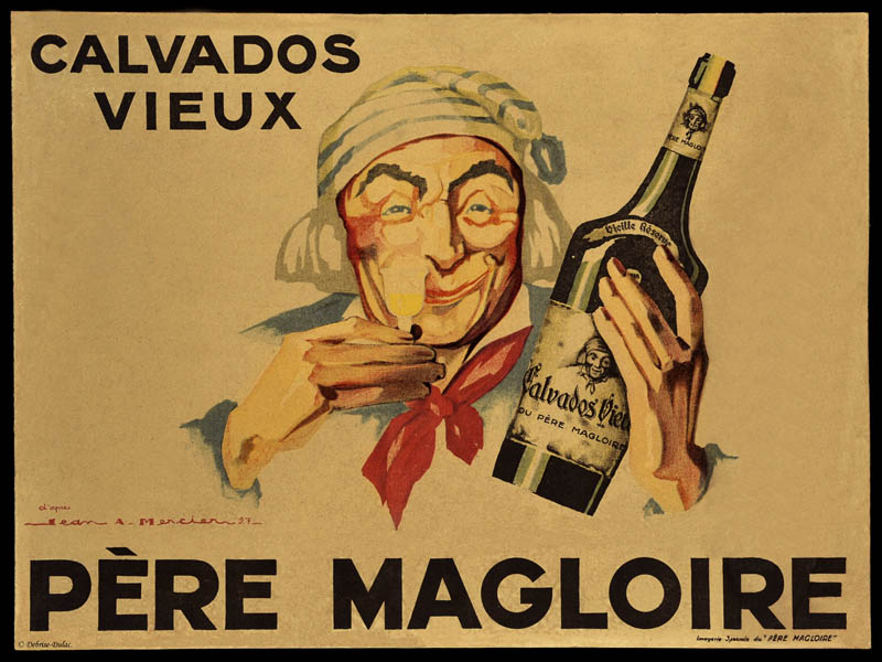 Affiche publicitaire : Calvados vieux, Père Magloire.- Affiche publicitaire, d'après une illustration de Jean-Adrien Mercier, 1927.