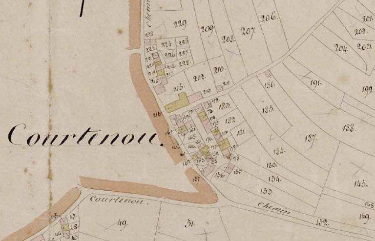Extrait du cadastre napoléonien, section C.- Plan cadastral, 1830 (AD Orne. 3 P 2-097/1 à 3 P 2-097/5).