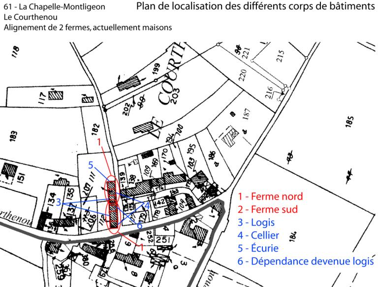 Plan de localisation des bâtiments des deux anciennes fermes.