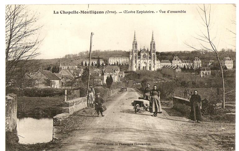 La Chapelle-Montligeon (Orne).- Oeuvre expiatoire.- Vue d'ensemble [depuis l'ouest].- Carte postale, Sté Française de Phototypie, Chateaudun, vers 1910.