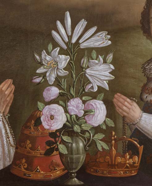 Détail : bouquet, tiare et couronne.