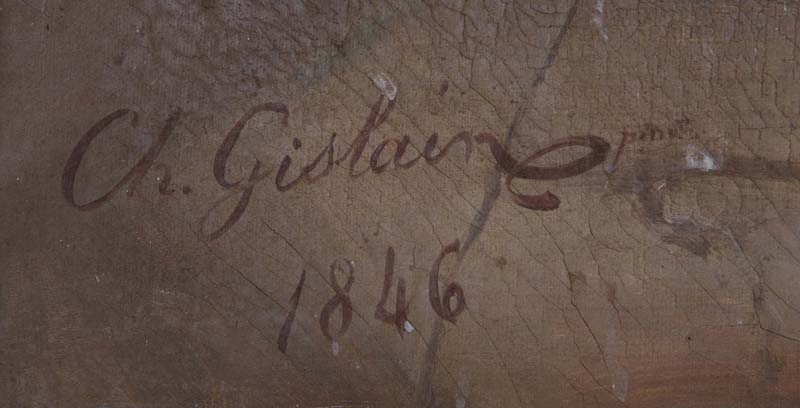 Education de la Vierge : détail de la signature et de la date.