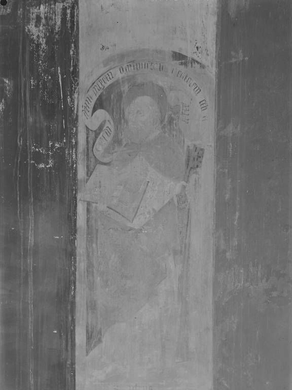 Peinture murale, nef, mur ouest. Panneau droit : saint Pierre (photo prise en 1969).