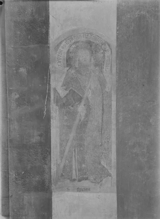 Peinture murale : nef, mur nord. 4e panneau : saint Thomas (photo prise en 1969).