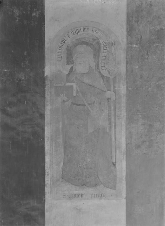 Peinture murale, nef, mur nord. 2e panneau : saint Jacques le Majeur (photo prise en 1969).