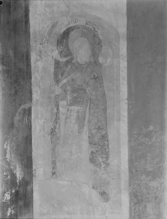 Peinture murale : nef, mur sud. 3e panneau : saint Simon (photo prise en 1969).
