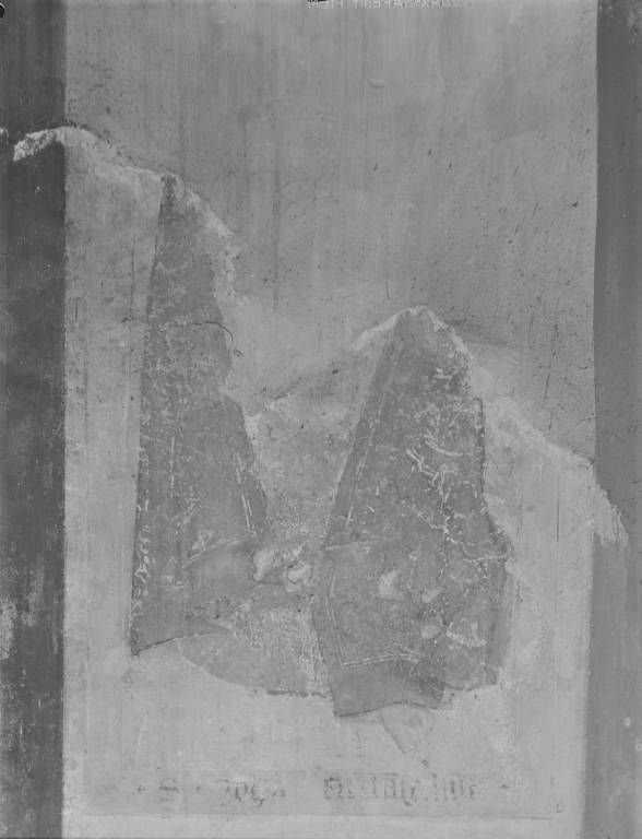Peinture murale : nef, mur nord. 3e panneau : saint Jean l'Evangéliste (photo prise en 1969).