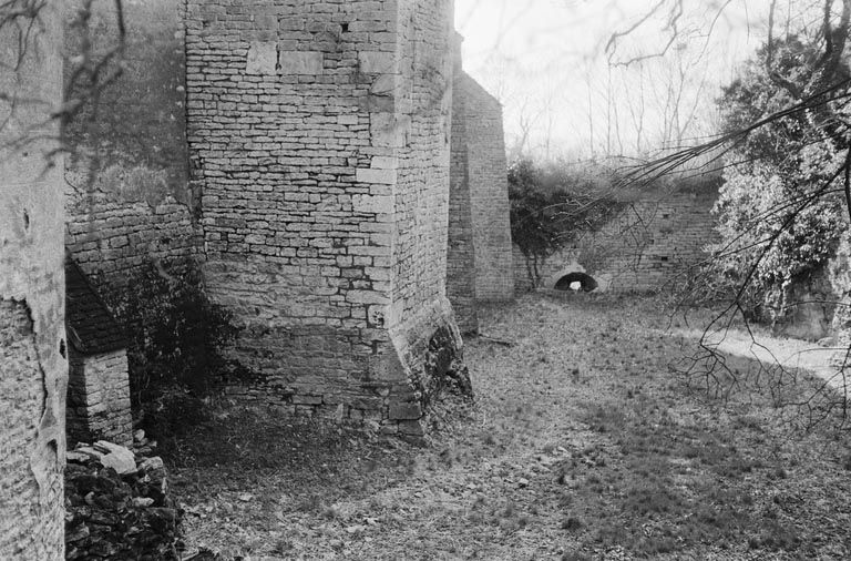 Enceinte : contreforts et fossé. Vue de l'extérieur (photo prise en 1969).