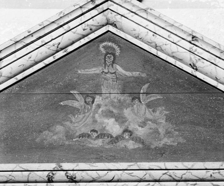 Détail du fronton du registre de la confrérie du saint sacrement.