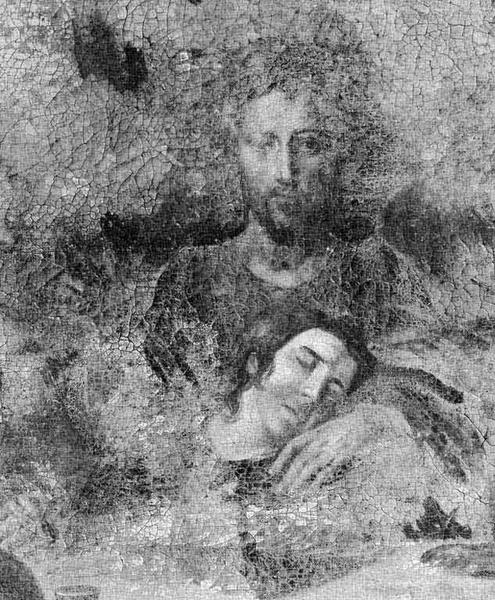 Détail des visages du Christ et de Saint Jean.