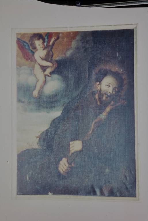 Tableau : saint François d'Assise consolé par un ange musicien