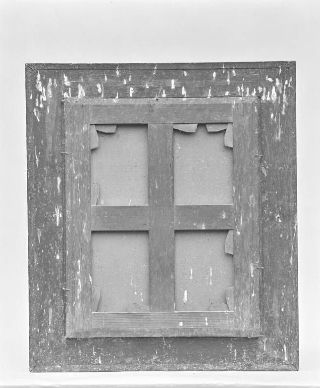 Tableau : Vierge à l'Enfant, revers du cadre et du châssis.