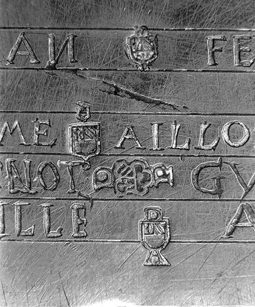 Détail : poinçons de Jean Fèvre, Esmé Aillot, Perrenot Guiénot et Guillaume Alix.