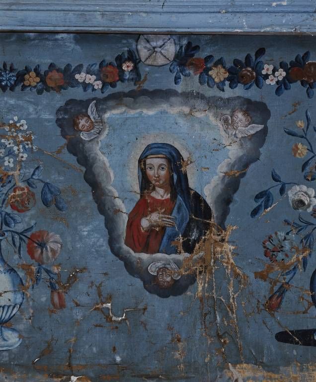 Antependium : Vierge en buste, bouquets et guirlandes de fleurs