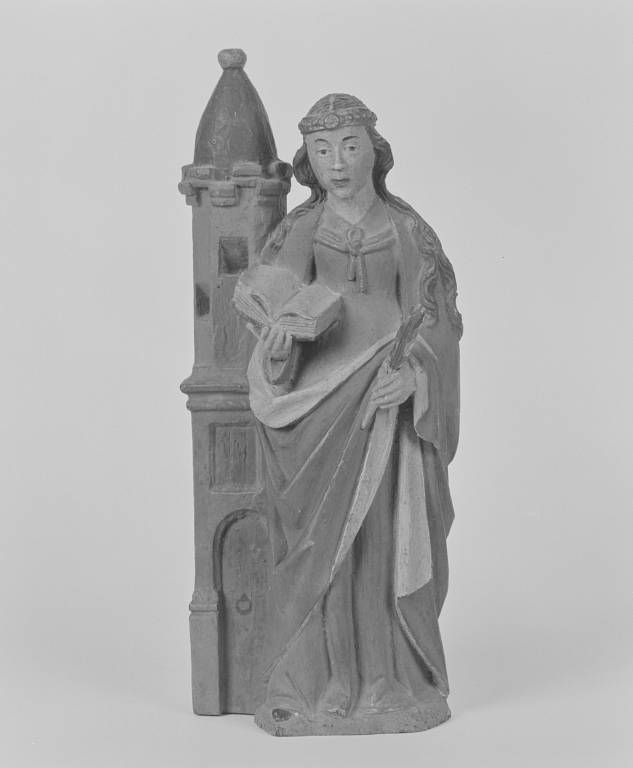 Deux statuettes en pendant : sainte Barbe et sainte Catherine