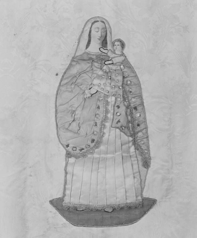 Bannière de procession : Vierge à l'Enfant, détail.