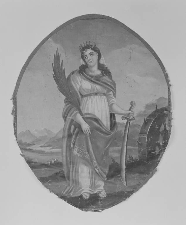 Fragment de bannière de procession : sainte Catherine.